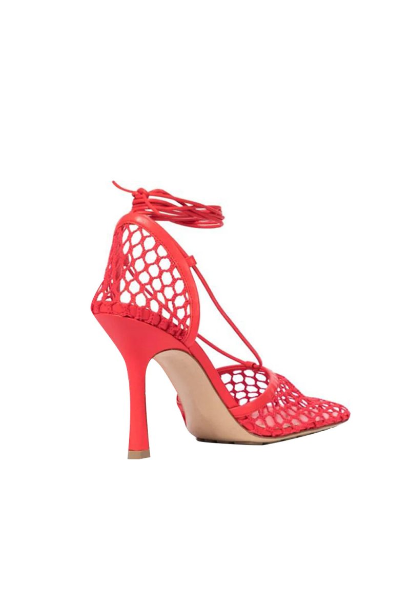 Yellow Stiletto Heel Lace Up Fishnet High Heel Sandals - KissProm
