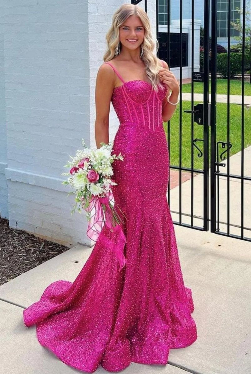 KissProm-Yoshi Mermaid Sweetheart Fuchsia Sequins Prom Dresses