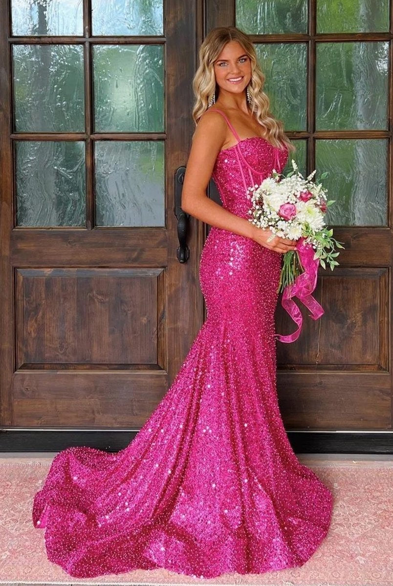 KissProm-Yoshi Mermaid Sweetheart Fuchsia Sequins Prom Dresses