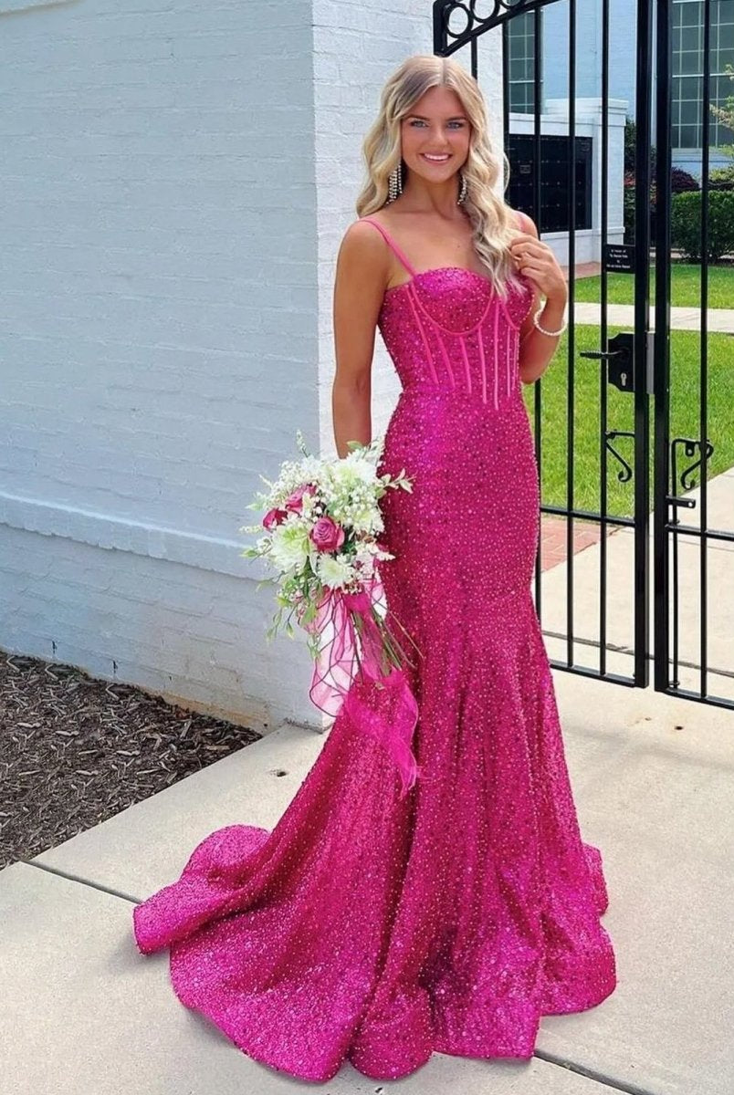 KissProm-Yoshi Mermaid Sweetheart Fuchsia Sequins Prom Dresses