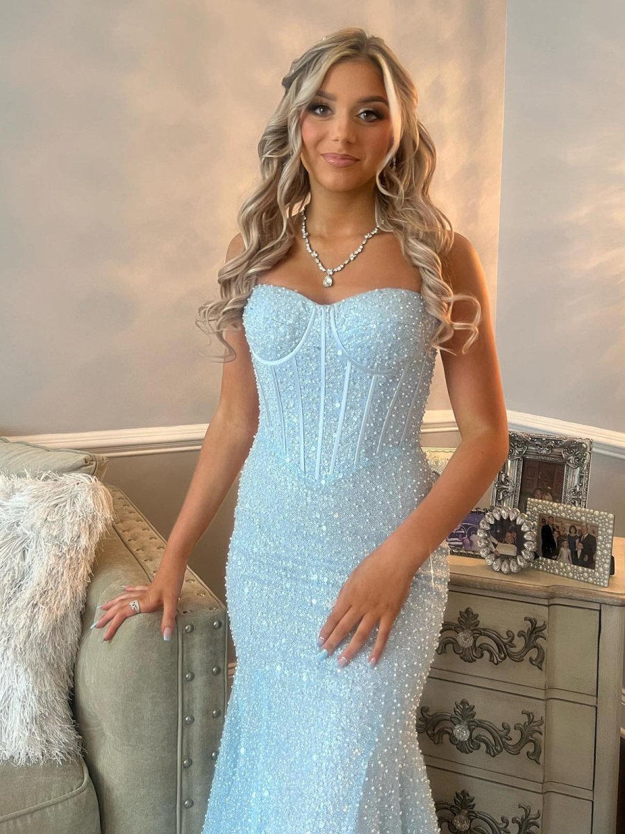 KissProm-Yoshi Mermaid Sweetheart Sky Blue Sequins Prom Dresses