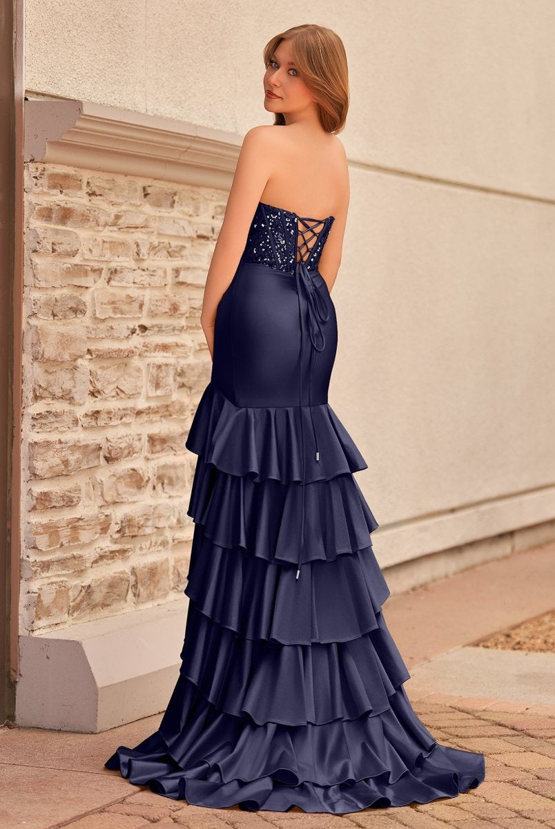 Yvonne | Charming Mermaid Strapless Pink Satin Long Prom Dresses with Appliques