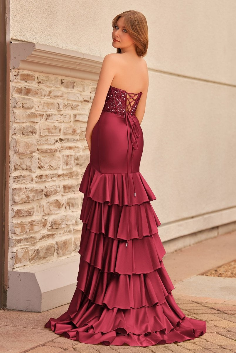 Yvonne | Charming Mermaid Strapless Pink Satin Long Prom Dresses with Appliques