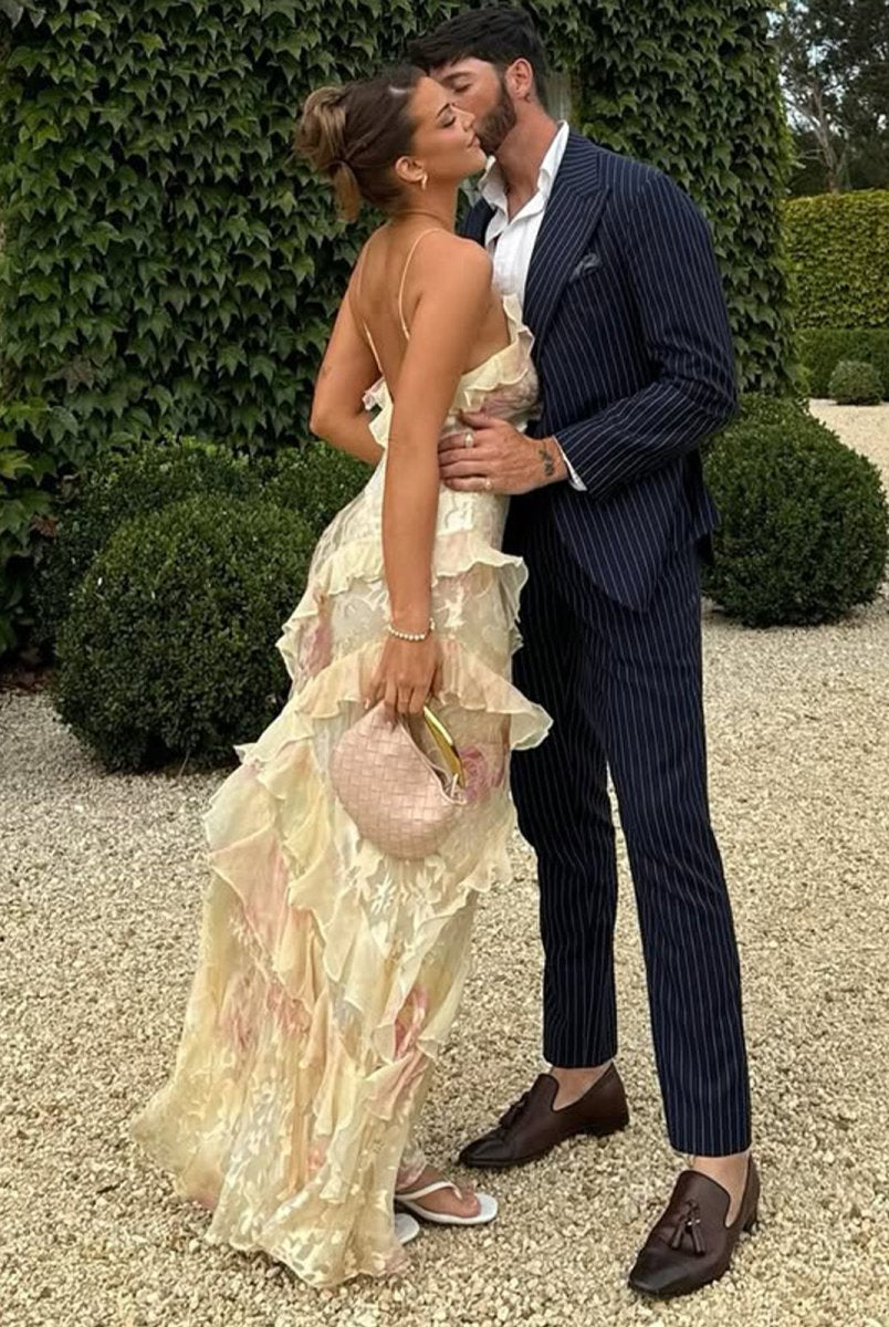 Zaylee | Yellow Spaghetti Straps Mermaid Long Prom Dress with Ruffles - KissProm