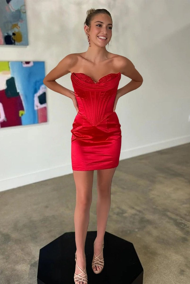 Ziva | Red - Sheath Sweetheart Corset Homecoming Dresses with Appliques