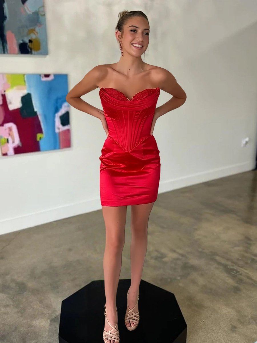 Ziva | Red - Sheath Sweetheart Corset Homecoming Dresses with Appliques