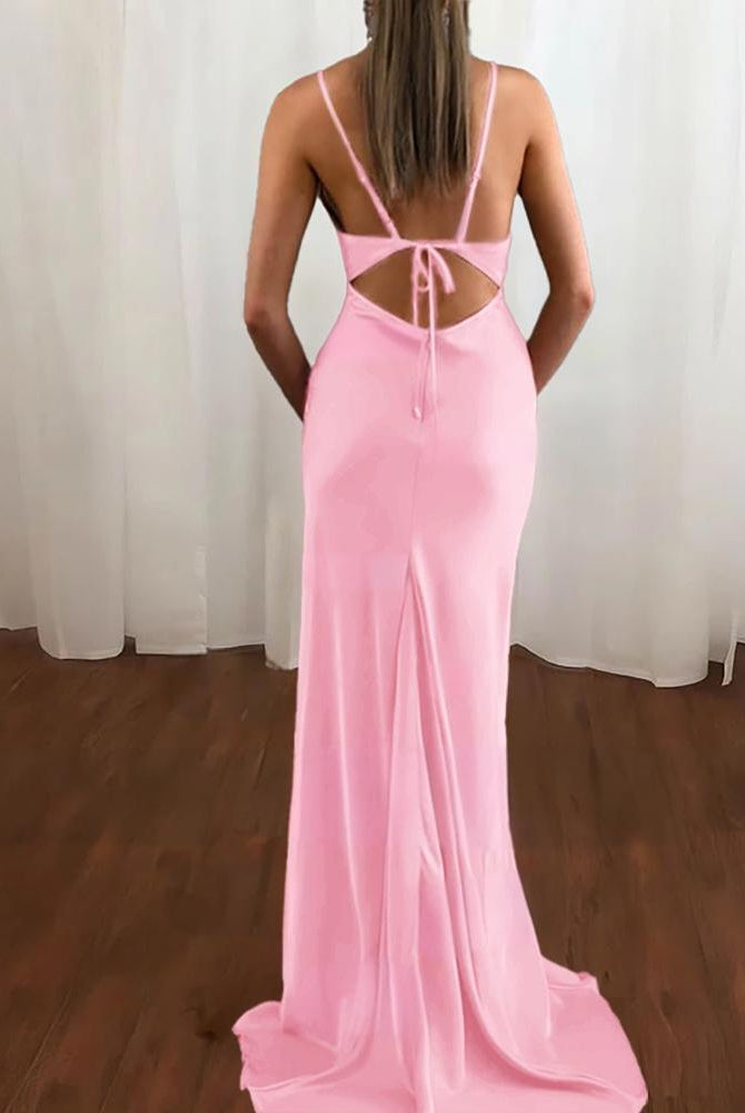 Zoe | Pink Spaghetti Straps Satin Mermaid Prom Dress