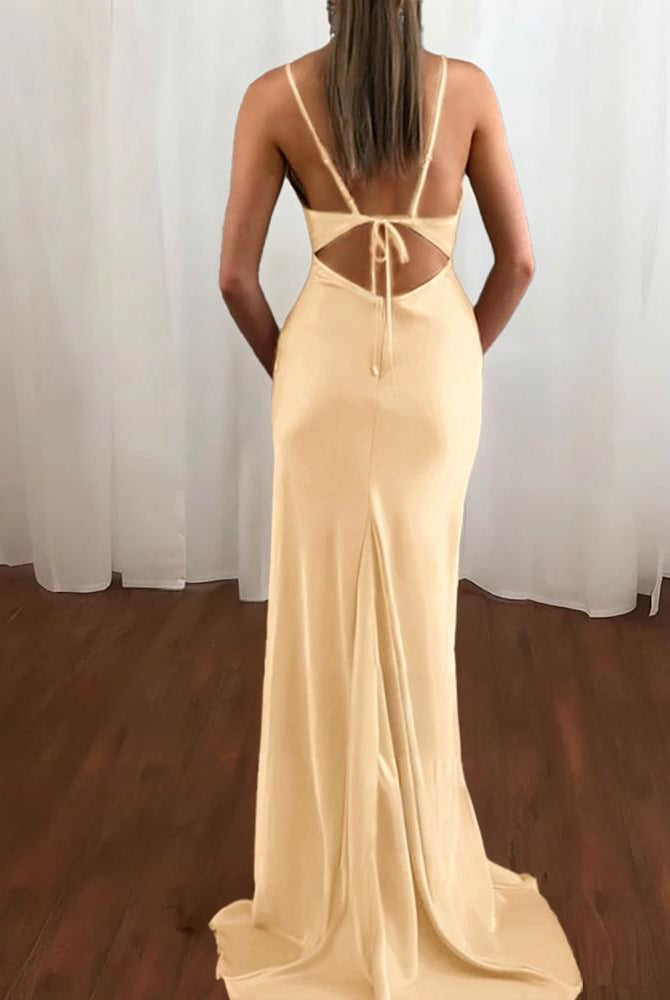 Zoe | Pink Spaghetti Straps Satin Mermaid Prom Dress