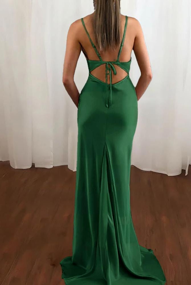 Zoe | Pink Spaghetti Straps Satin Mermaid Prom Dress