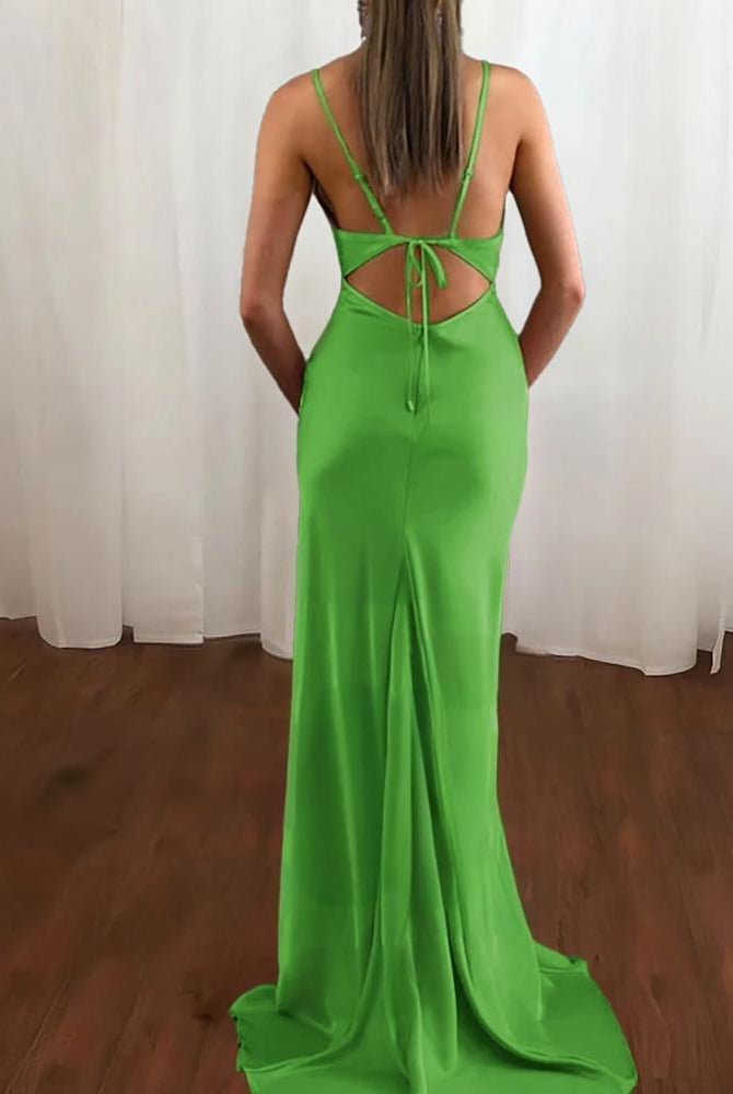 Zoe | Pink Spaghetti Straps Satin Mermaid Prom Dress