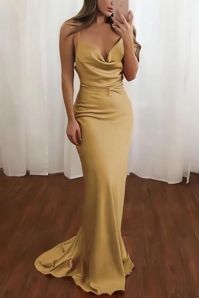 Zoe | Pink Spaghetti Straps Satin Mermaid Prom Dress