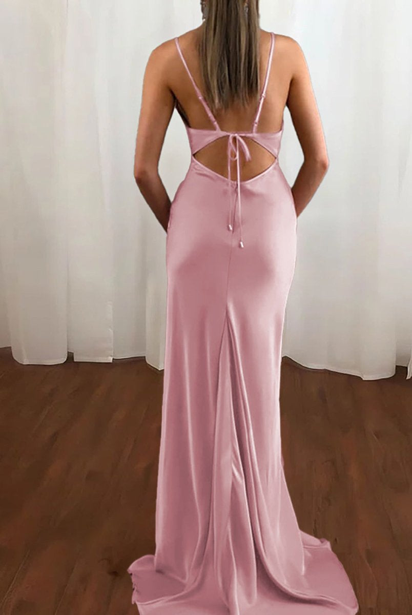 Zoe | Pink Spaghetti Straps Satin Mermaid Prom Dress