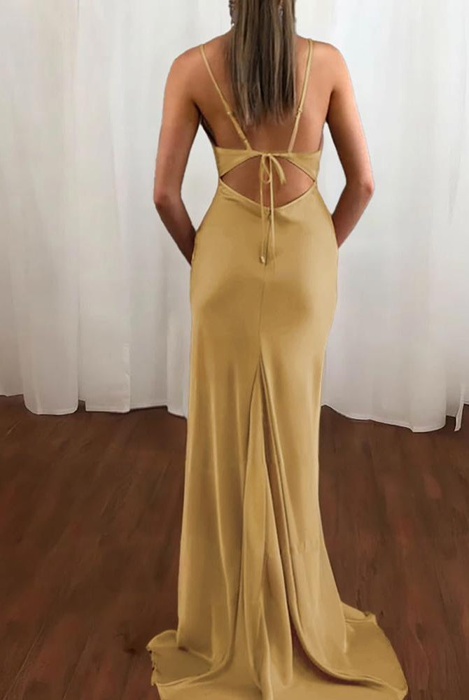 Zoe | Pink Spaghetti Straps Satin Mermaid Prom Dress