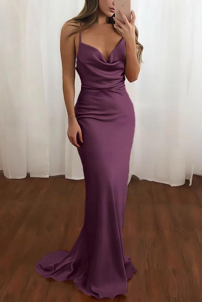 Zoe | Pink Spaghetti Straps Satin Mermaid Prom Dress