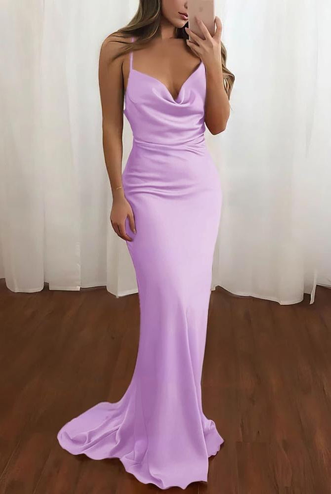 Zoe | Pink Spaghetti Straps Satin Mermaid Prom Dress