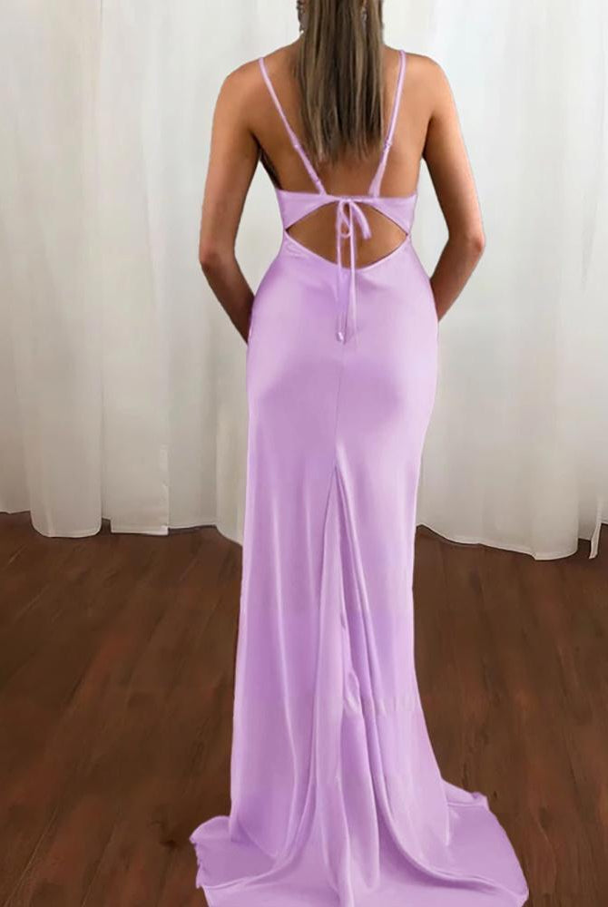 Zoe | Pink Spaghetti Straps Satin Mermaid Prom Dress