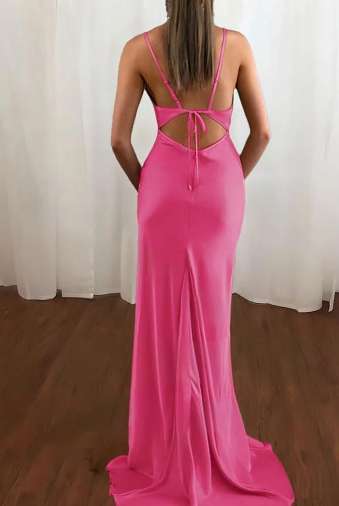 Zoe | Pink Spaghetti Straps Satin Mermaid Prom Dress