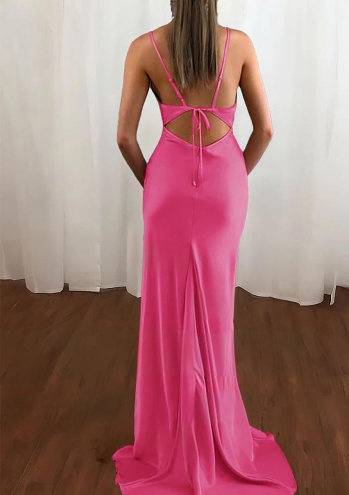 Zoe | Pink Spaghetti Straps Satin Mermaid Prom Dress