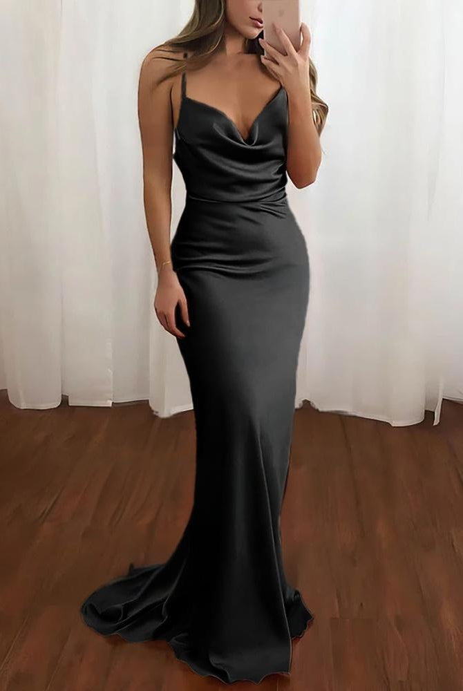 Zoe | Pink Spaghetti Straps Satin Mermaid Prom Dress