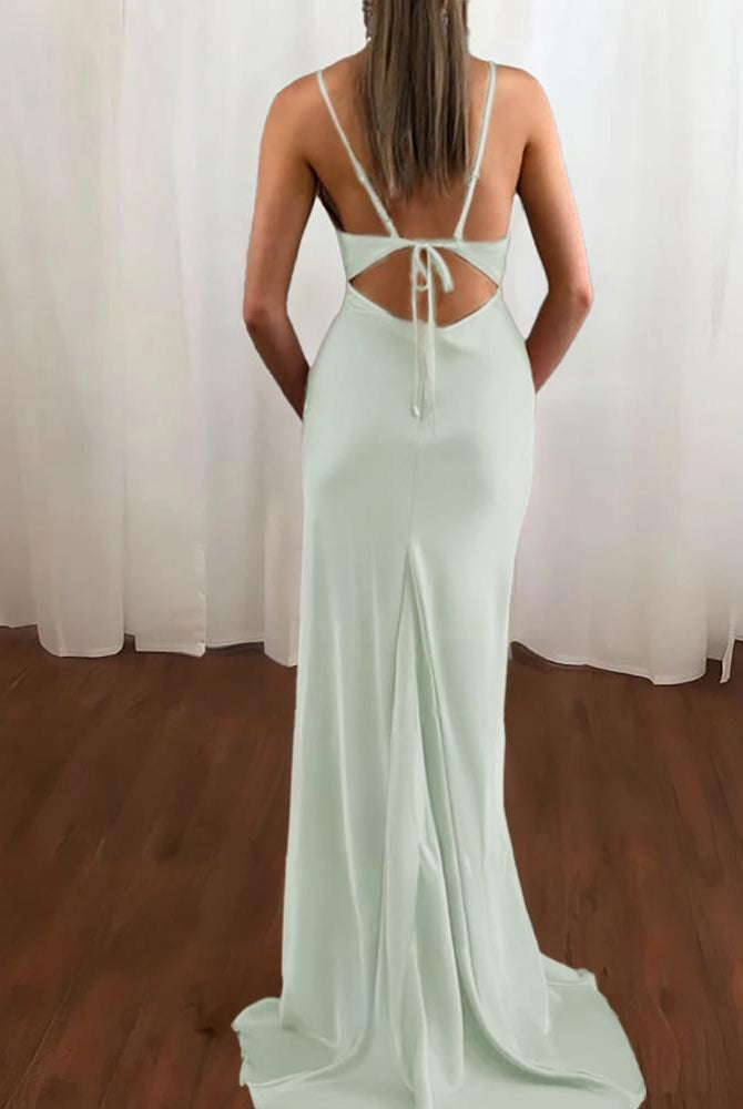 Zoe | Pink Spaghetti Straps Satin Mermaid Prom Dress