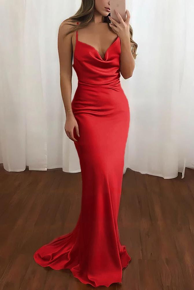 Zoe | Pink Spaghetti Straps Satin Mermaid Prom Dress