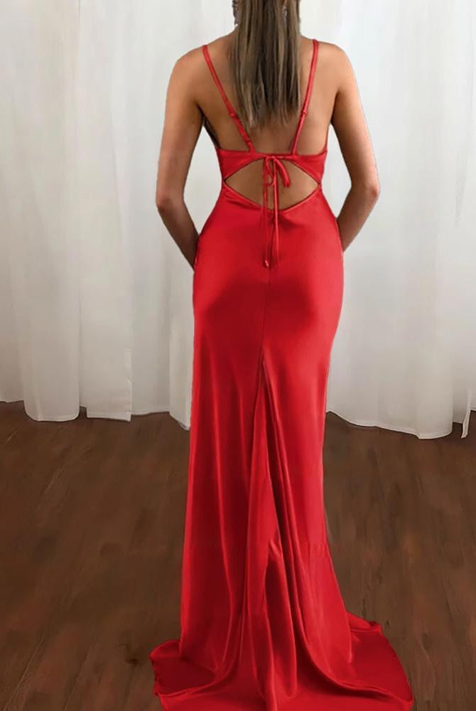 Zoe | Pink Spaghetti Straps Satin Mermaid Prom Dress