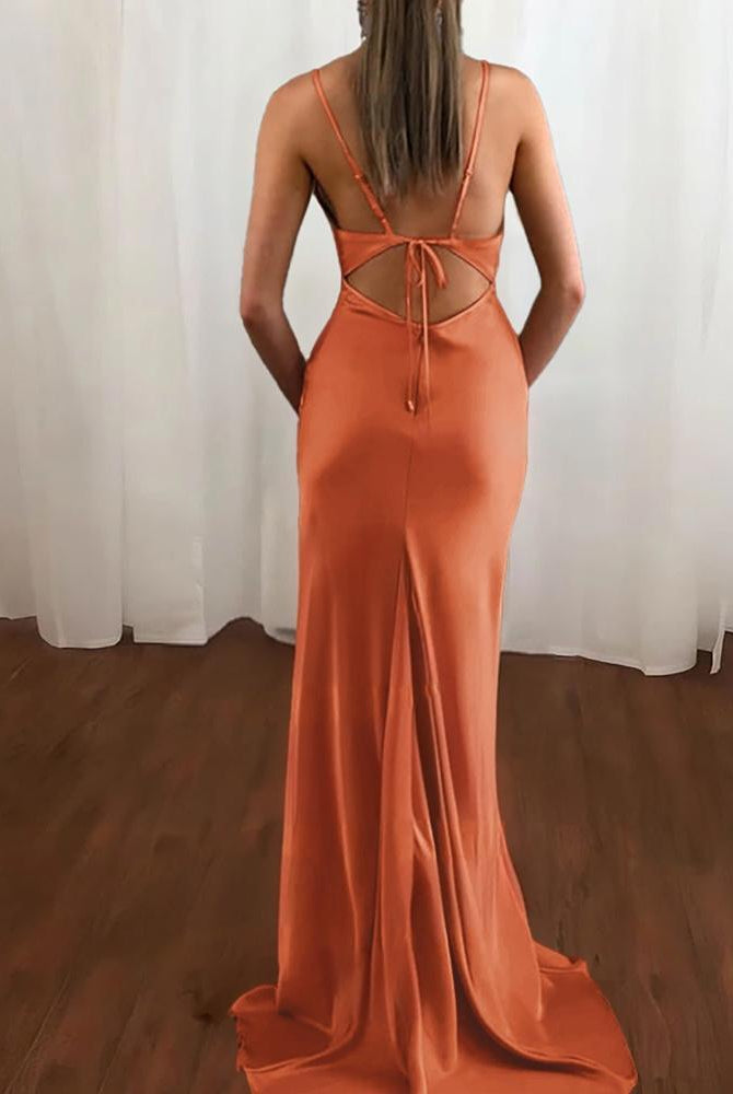 Zoe | Pink Spaghetti Straps Satin Mermaid Prom Dress