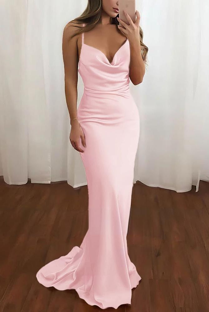 Zoe | Pink Spaghetti Straps Satin Mermaid Prom Dress