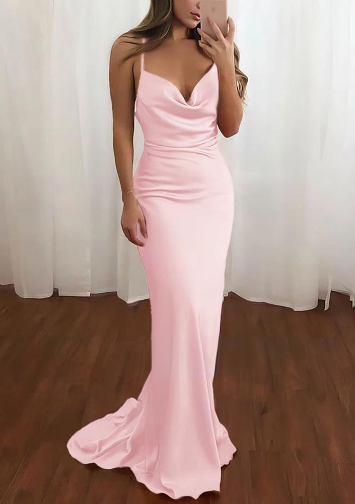 Zoe | Pink Spaghetti Straps Satin Mermaid Prom Dress