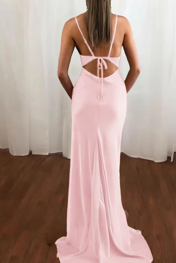Zoe | Pink Spaghetti Straps Satin Mermaid Prom Dress