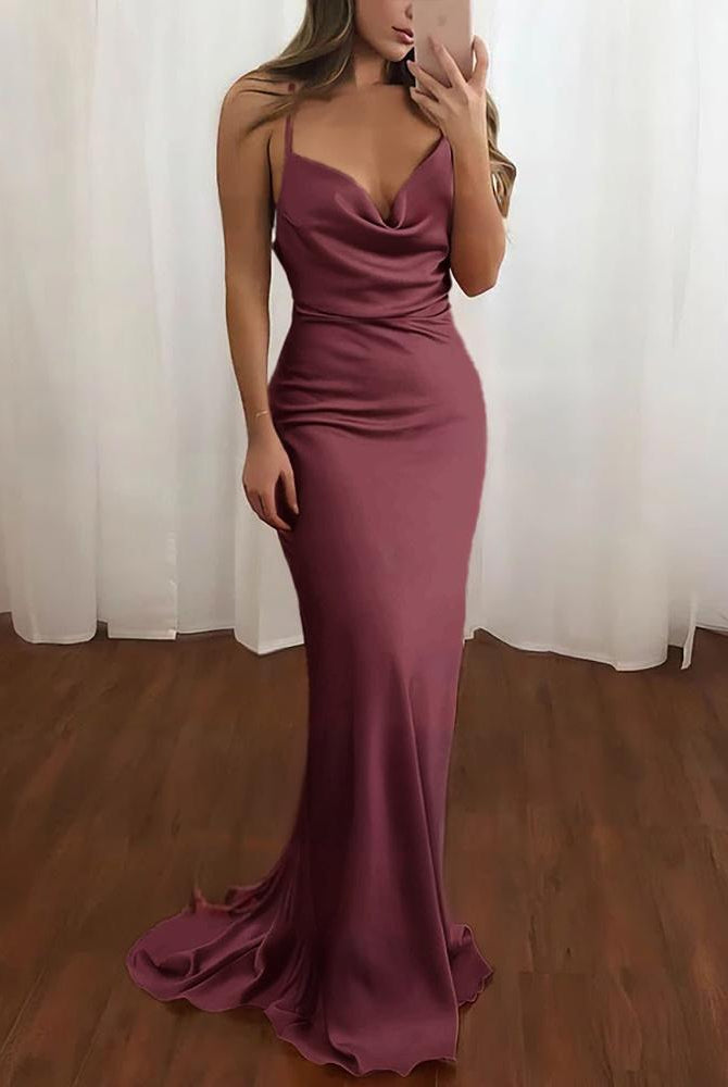 Zoe | Pink Spaghetti Straps Satin Mermaid Prom Dress