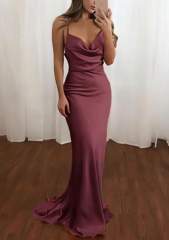 Zoe | Pink Spaghetti Straps Satin Mermaid Prom Dress