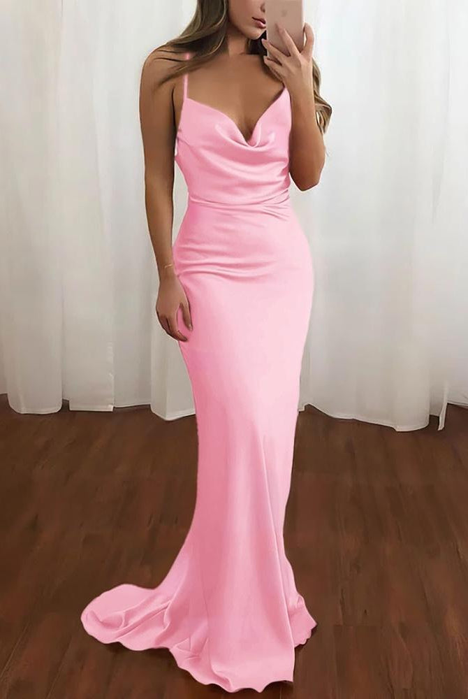 Zoe | Pink Spaghetti Straps Satin Mermaid Prom Dress