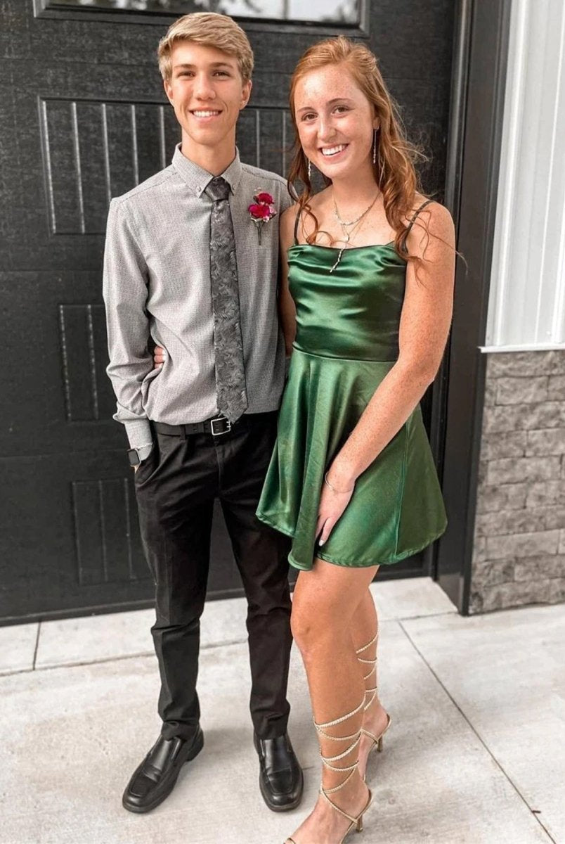 Zyrenna | Emerald - Square Neck Satin A Line Short Homecoming Dresses