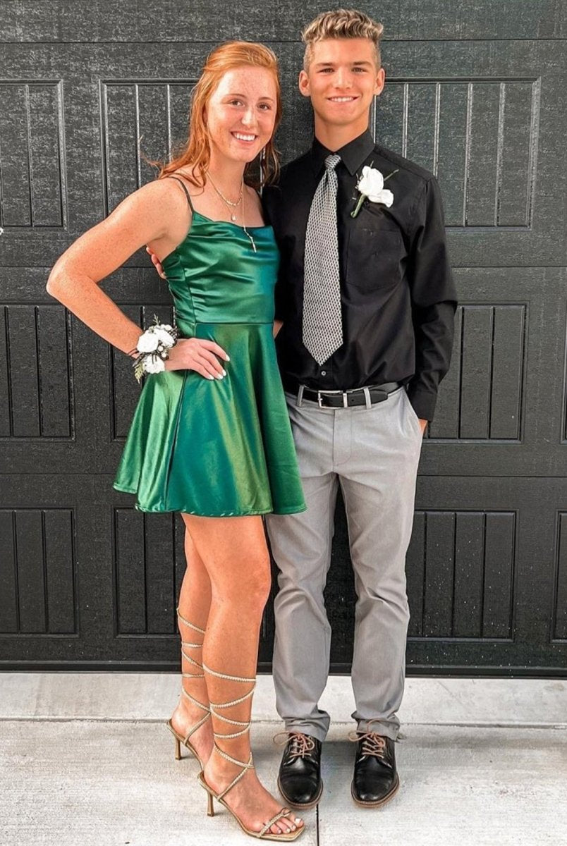 Zyrenna | Emerald - Square Neck Satin A Line Short Homecoming Dresses