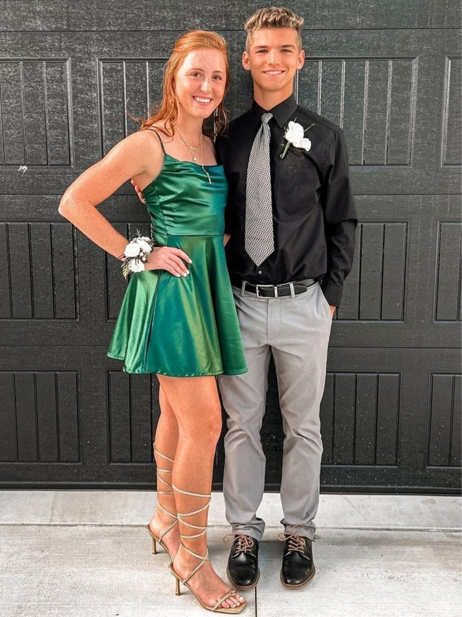 Zyrenna | Emerald - Square Neck Satin A Line Short Homecoming Dresses