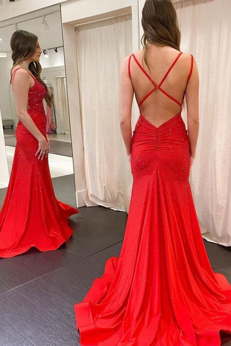 Marlee |Mermaid V Neck Beaded Jersey Prom Dress
