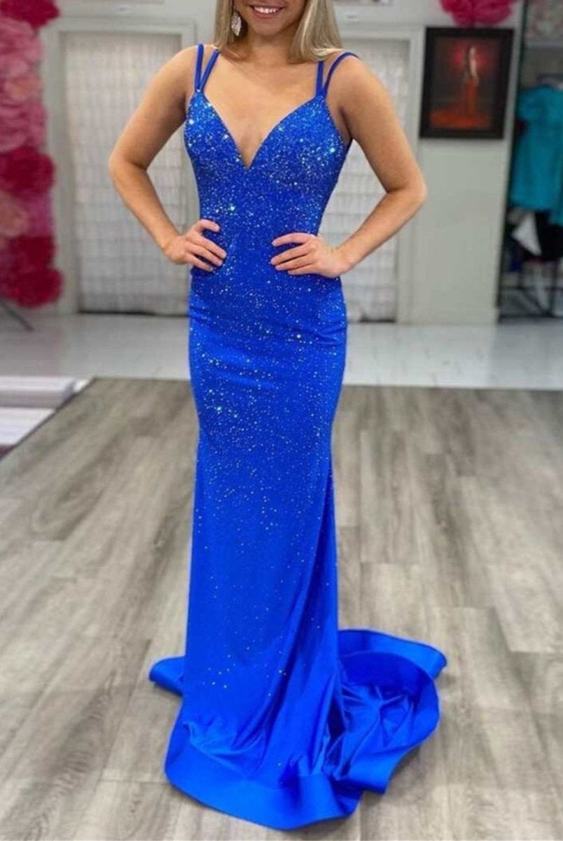 Marlee |Mermaid V Neck Beaded Jersey Prom Dress