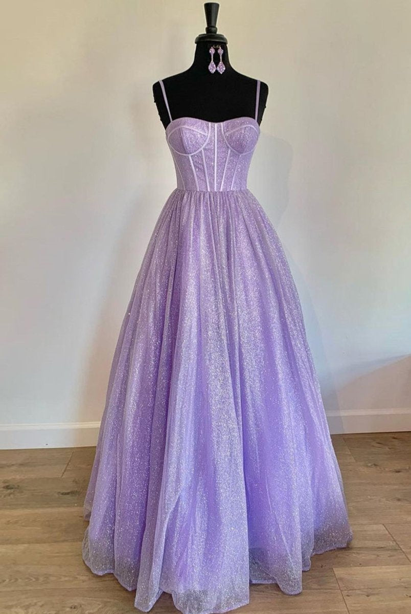 Julissa |A Line Glitter Tulle Prom Dress with Pockets - KissProm