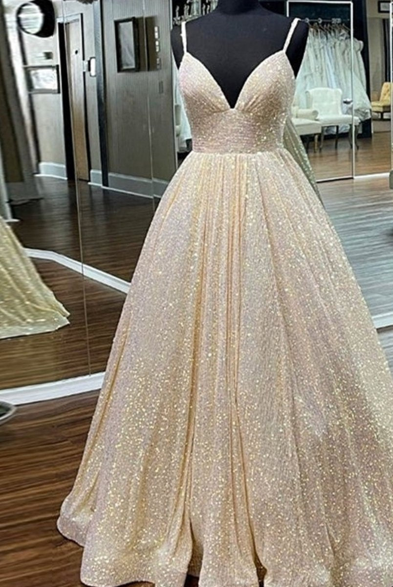 Hayden |A-line V Neck Sequins Long Prom Dress