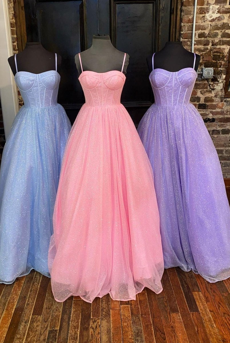 Julissa |A Line Glitter Tulle Prom Dress with Pockets - KissProm