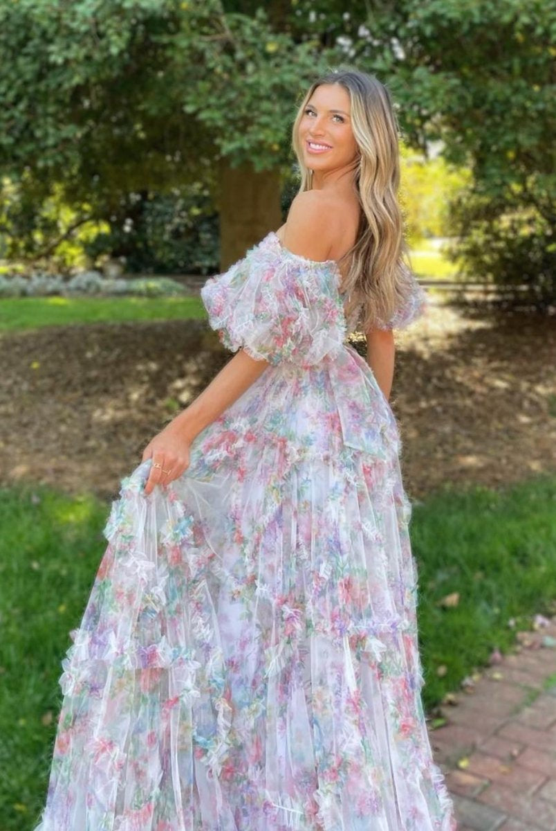Sydney |A Line Sweetheart Printed Tulle Long Prom Dress