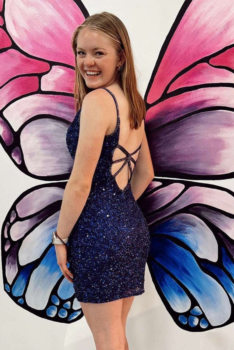 Kerensa |Sheath Sequins V Neck Homecoming Dress