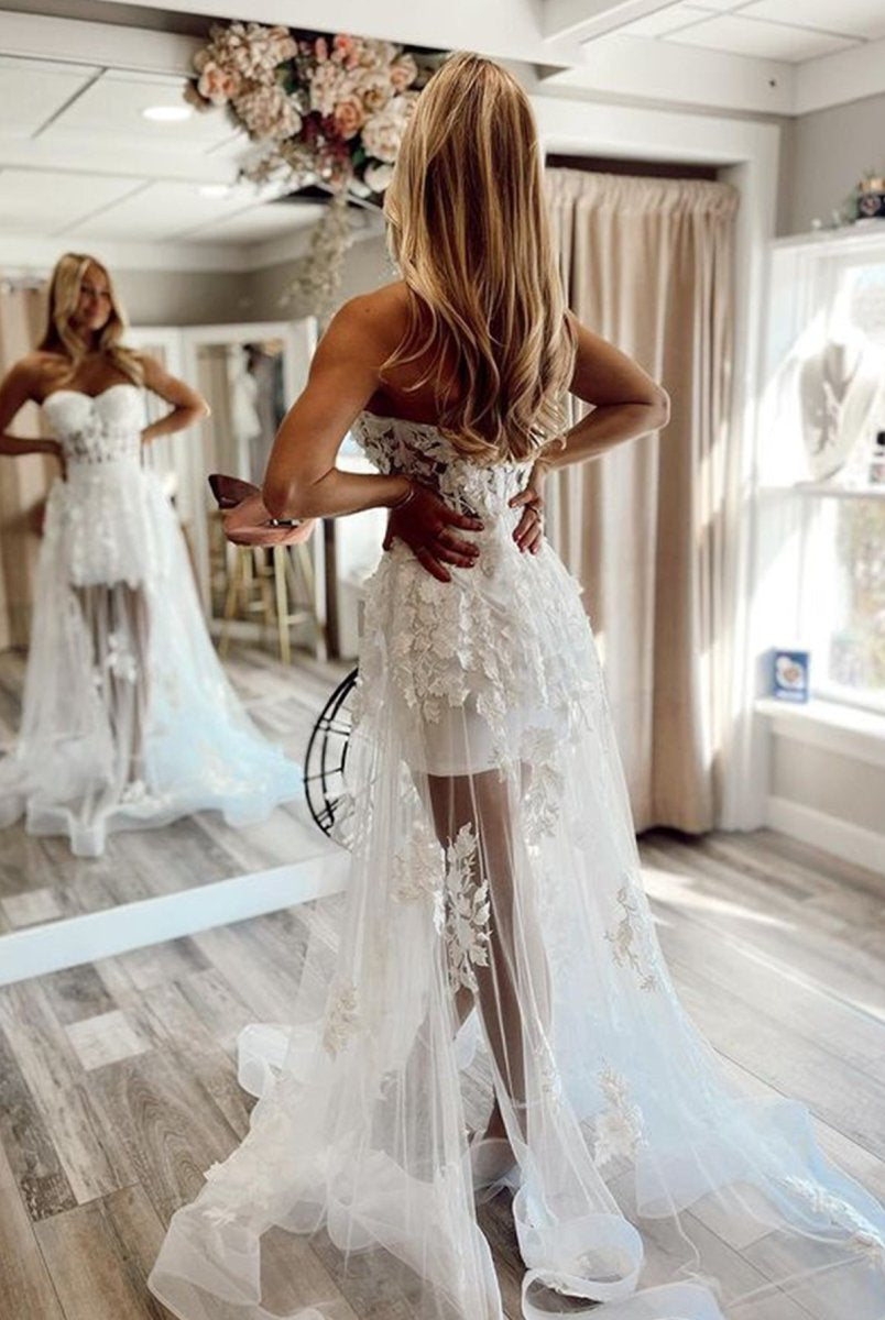 Rowyn |A Line Strapless Tulle Lace Prom Dress