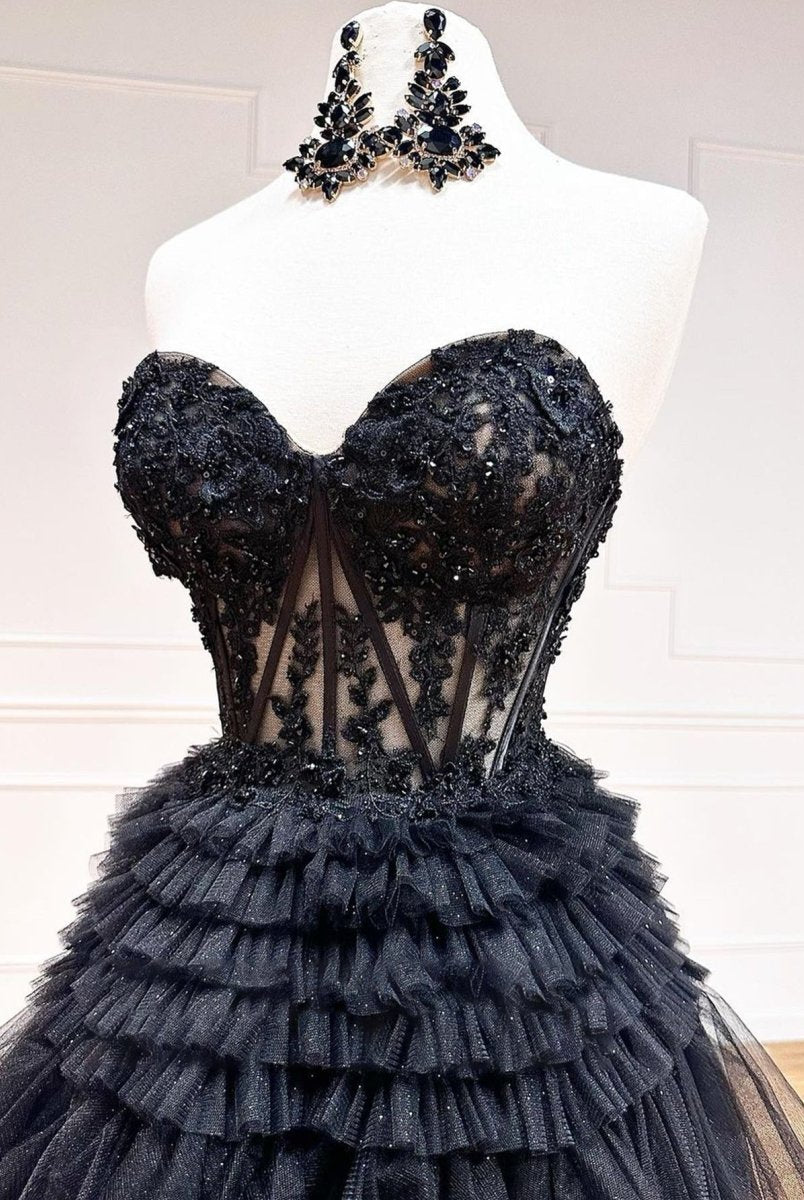 Adelyn |A-Line Sweetheart Tiered Long Tulle Prom Dress