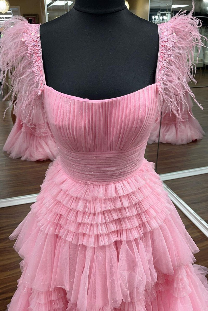 Lilah |A - line Spaghetti Straps Glitter Tulle Prom Dress with Slit - KissProm