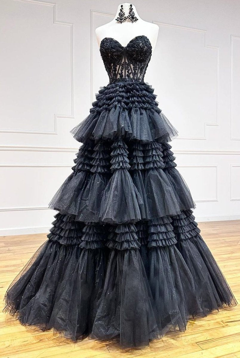 Adelyn |A-Line Sweetheart Tiered Long Tulle Prom Dress
