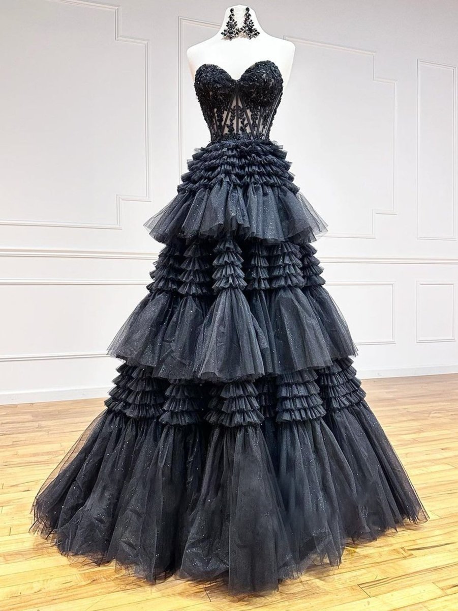 Adelyn |A-Line Sweetheart Tiered Long Tulle Prom Dress