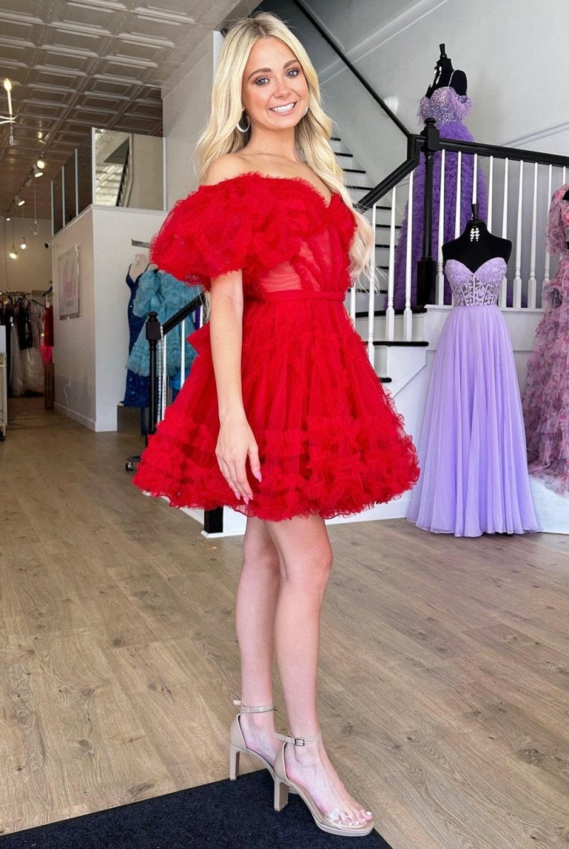 Naomi | A Line Off the Shoulder Tulle Homecoming Dress