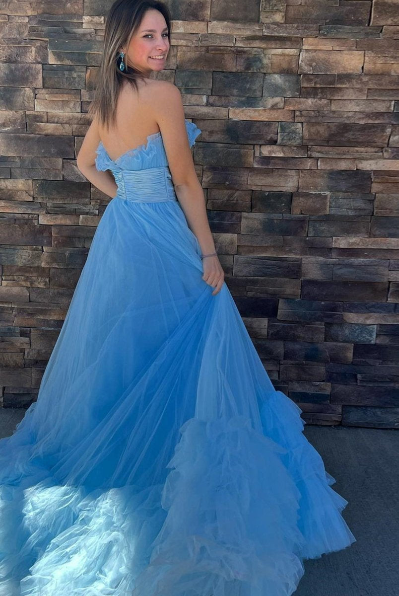 Alani |A-Line Strapless Pink Tiered Long Tulle Prom Dress